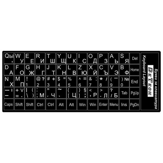 Букви за клавиатура DeTech , Кирилица и латиница , Черен